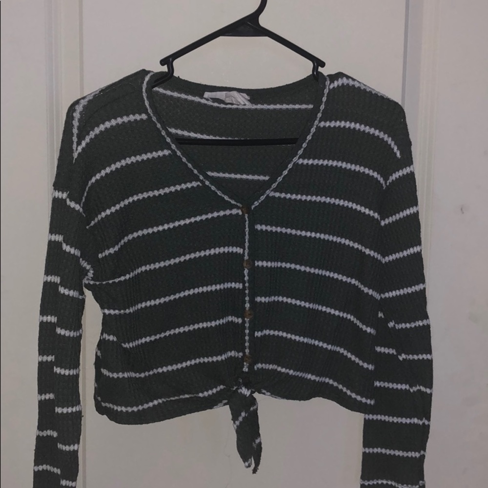 Green and white striped button down longsleeve